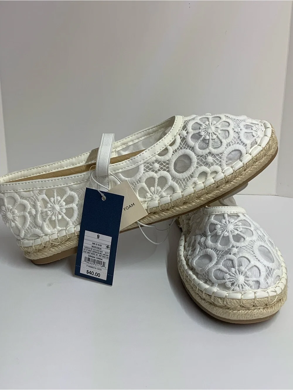 Women's White Lace Espadrille Flats